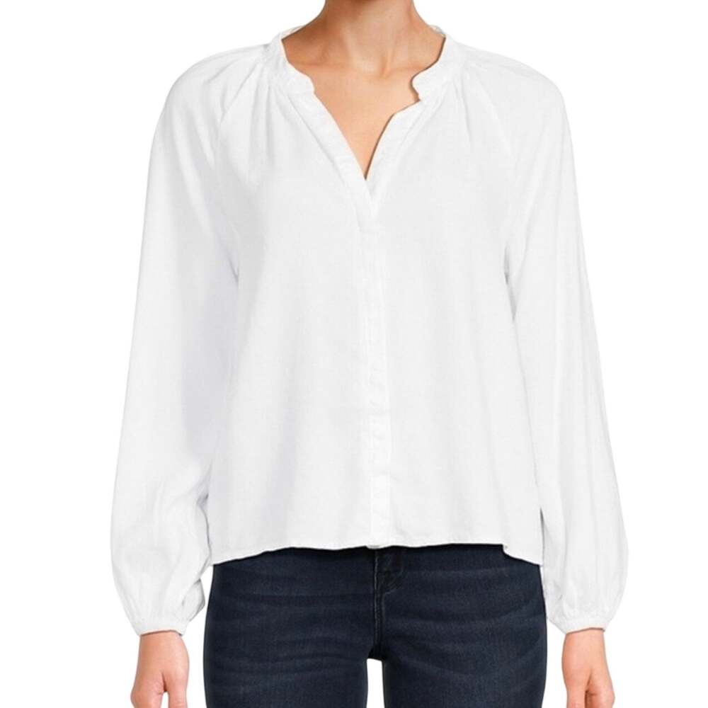 Cloth & Stone White Lyocell Ruffle Collar Button Front Long Sleeve Top Size XS